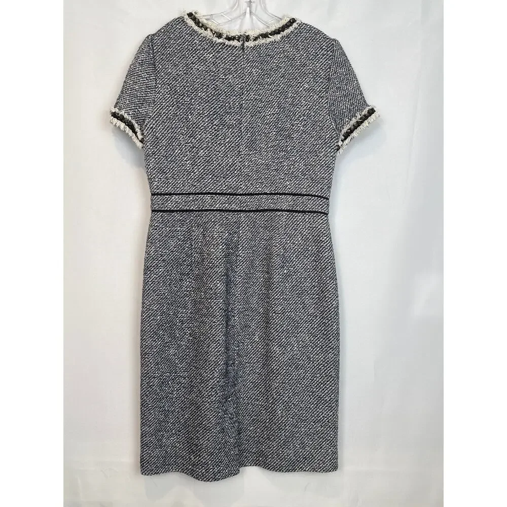 Tory Burch Tweed Sheath Dress Sz 14 Jeweled Trim Short Sleeve